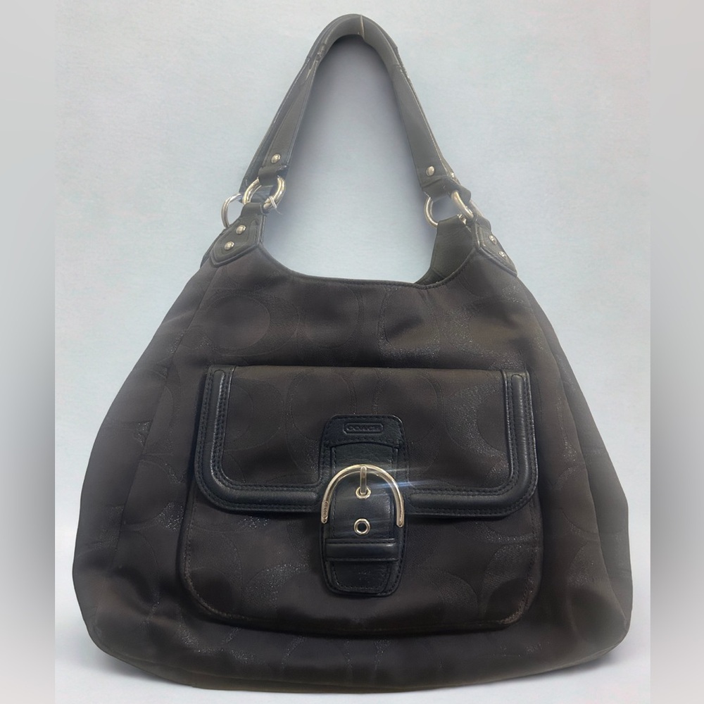 Authentic Coach Dark Brown Campbell Signature Shoulder Bag with Leather Trim - Picture 2 of 11
